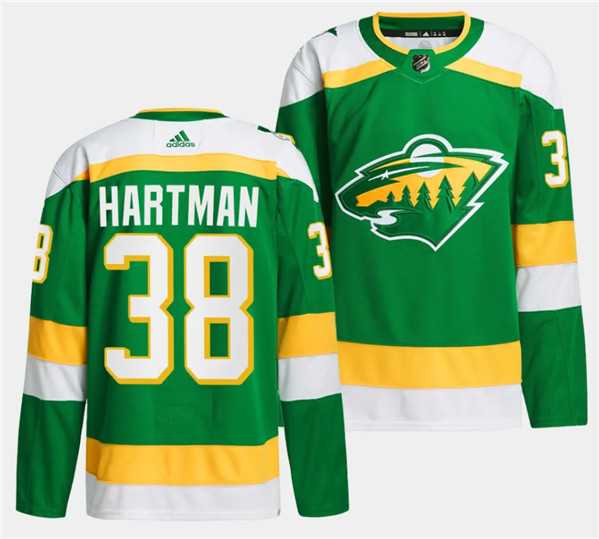 Mens Minnesota Wild #38 Ryan Hartman Green 2023-24 Stitched Jersey Dzhi->->NHL Jersey